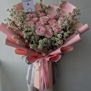 Mawar pink 15 tangkai mix pikok bigsize