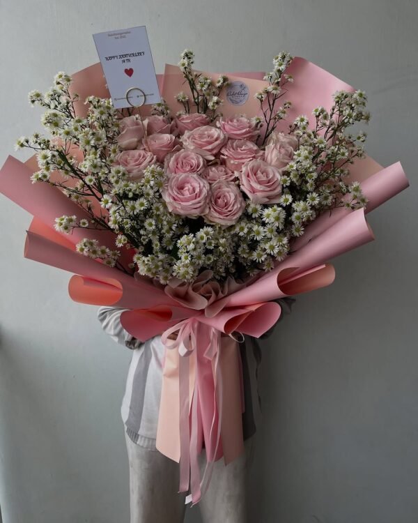 Mawar pink 15 tangkai mix pikok bigsize
