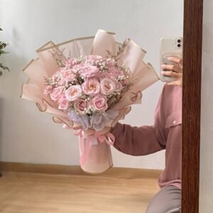 Buket bunga mawar pink soft